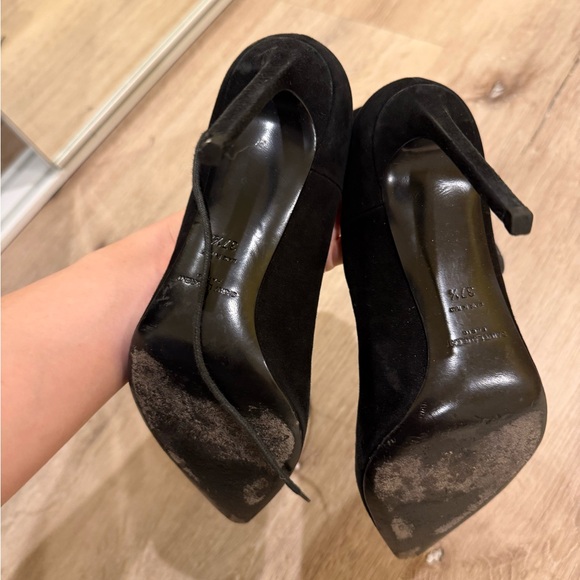 Saint Laurent Paris Thorn Lace-Up Pointed Toe Pumps Black Suede Size 37.5 - Picture 8 of 8